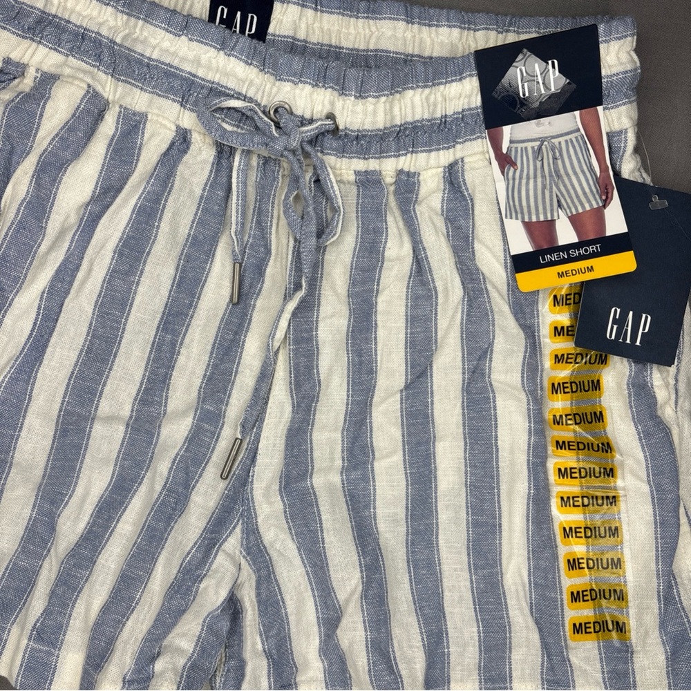 Gap Lightweight Linen Shorts White Blue English Manor Stripes Drawstring Size M - Picture 2 of 12